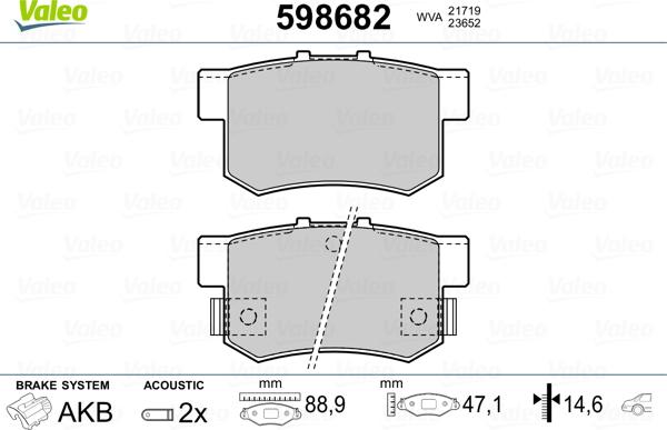 Valeo 598682 - Brake Pad Set, disc brake www.autospares.lv