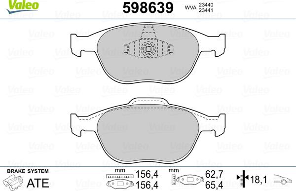 Valeo 598639 - Bremžu uzliku kompl., Disku bremzes www.autospares.lv