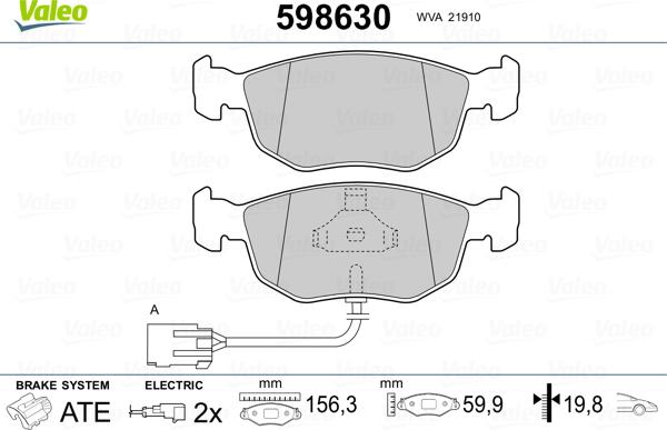 Valeo 598630 - Bremžu uzliku kompl., Disku bremzes autospares.lv