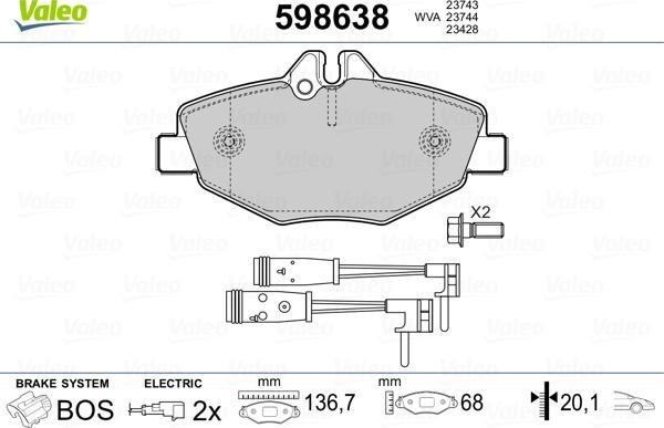 Valeo 598638 - Bremžu uzliku kompl., Disku bremzes autospares.lv