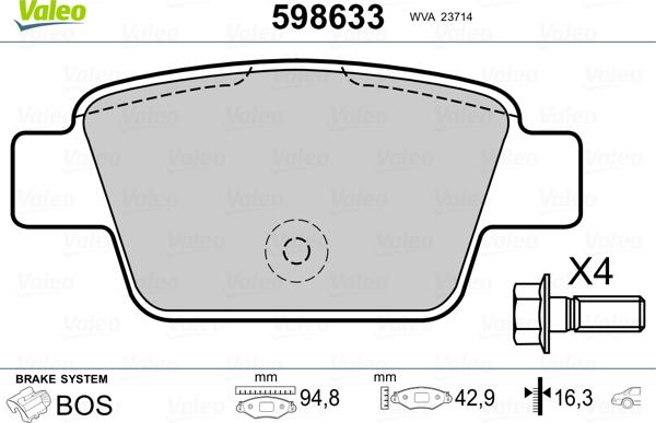 Valeo 598633 - Bremžu uzliku kompl., Disku bremzes www.autospares.lv