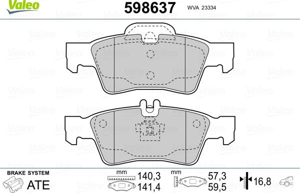 Valeo 598637 - Тормозные колодки, дисковые, комплект www.autospares.lv