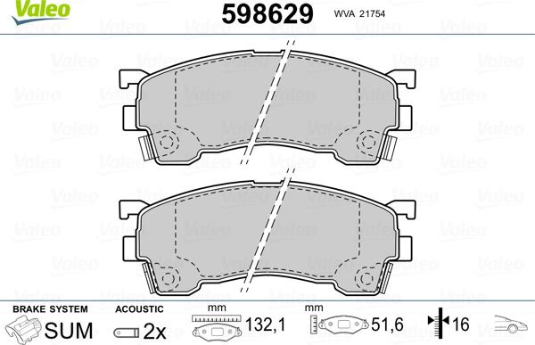 Valeo 598629 - Brake Pad Set, disc brake www.autospares.lv