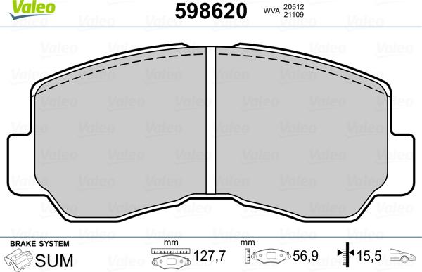 Valeo 598620 - Bremžu uzliku kompl., Disku bremzes autospares.lv