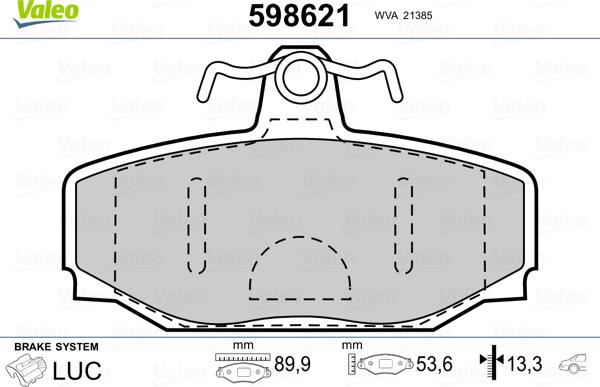 Valeo 598621 - Bremžu uzliku kompl., Disku bremzes www.autospares.lv