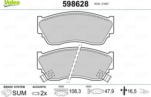 Valeo 598628 - Bremžu uzliku kompl., Disku bremzes autospares.lv