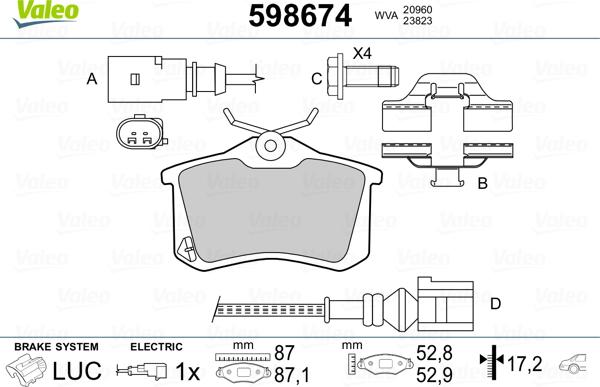 Valeo 598674 - Bremžu uzliku kompl., Disku bremzes www.autospares.lv