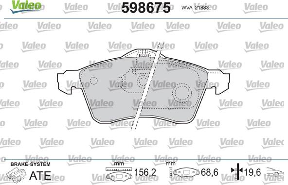 Valeo 598675 - Тормозные колодки, дисковые, комплект www.autospares.lv