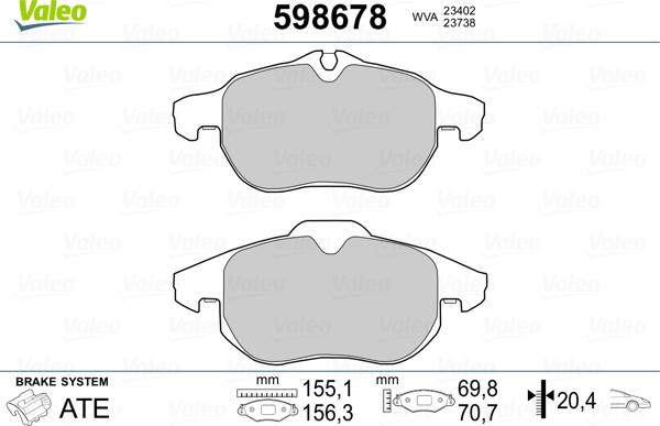 Valeo 598678 - Brake Pad Set, disc brake www.autospares.lv