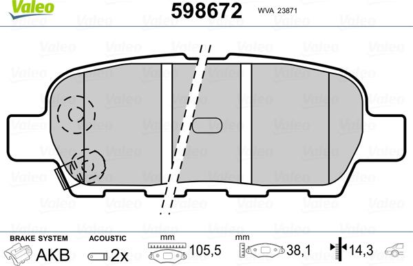 Valeo 598672 - Brake Pad Set, disc brake www.autospares.lv