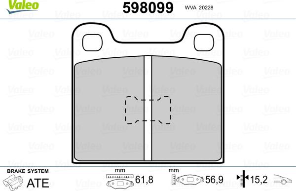 Valeo 598099 - Brake Pad Set, disc brake www.autospares.lv