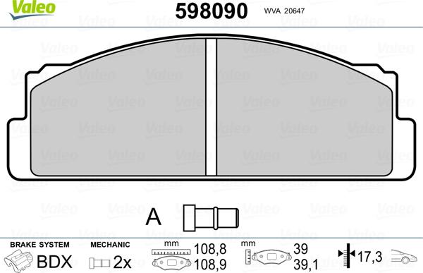 Valeo 598090 - Bremžu uzliku kompl., Disku bremzes www.autospares.lv