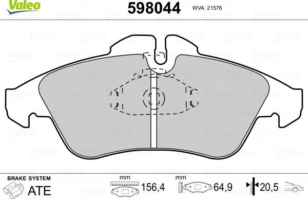 Valeo 598044 - Bremžu uzliku kompl., Disku bremzes autospares.lv