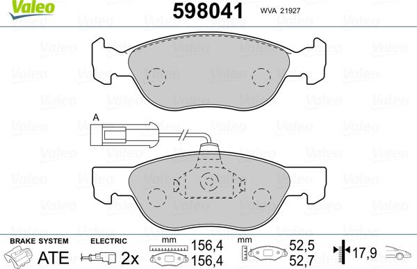 Valeo 598041 - Brake Pad Set, disc brake www.autospares.lv