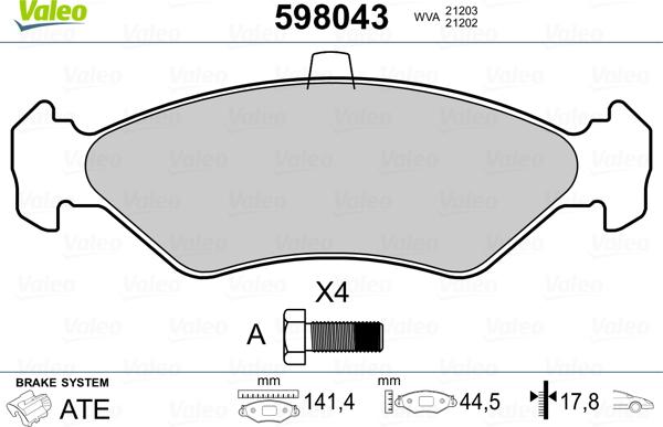 Valeo 598043 - Тормозные колодки, дисковые, комплект www.autospares.lv