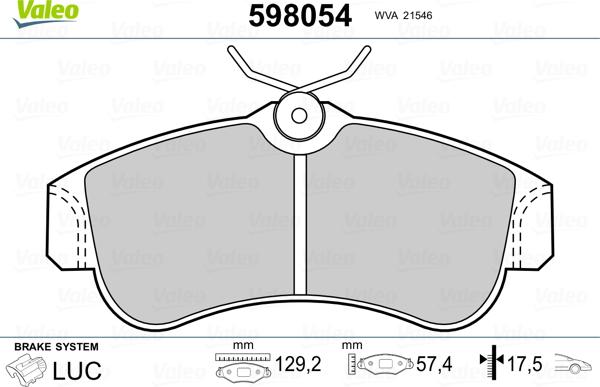 Valeo 598054 - Bremžu uzliku kompl., Disku bremzes autospares.lv