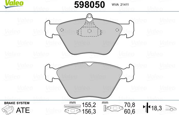 Valeo 598050 - Bremžu uzliku kompl., Disku bremzes www.autospares.lv