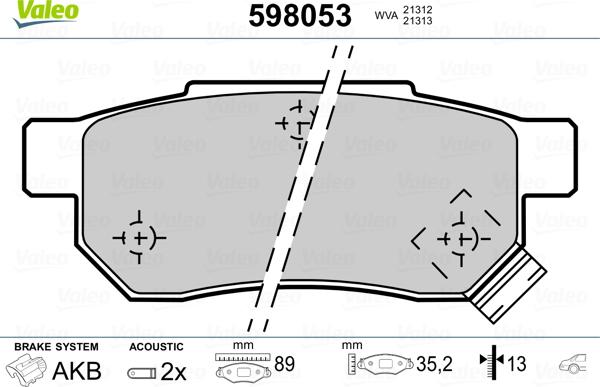 Valeo 598053 - Bremžu uzliku kompl., Disku bremzes autospares.lv