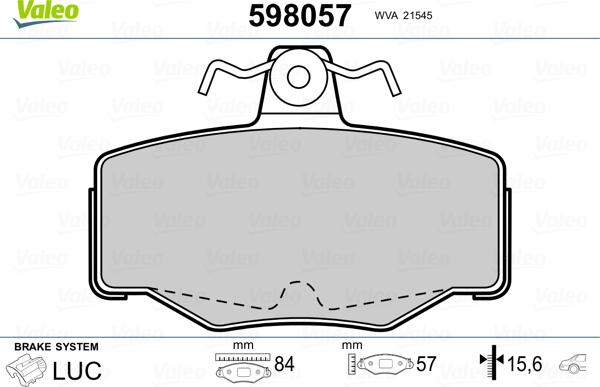 Valeo 598057 - Brake Pad Set, disc brake www.autospares.lv