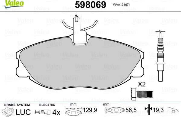 Valeo 598069 - Bremžu uzliku kompl., Disku bremzes www.autospares.lv