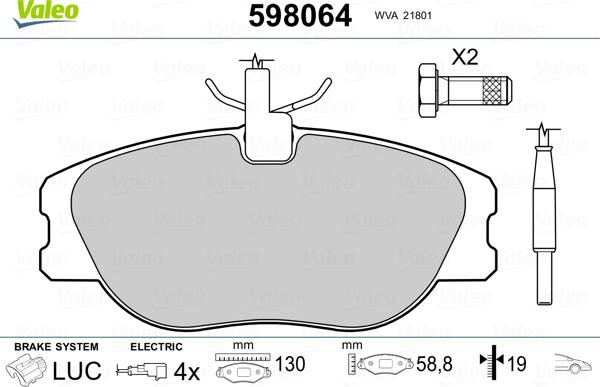 Valeo 598064 - Bremžu uzliku kompl., Disku bremzes www.autospares.lv