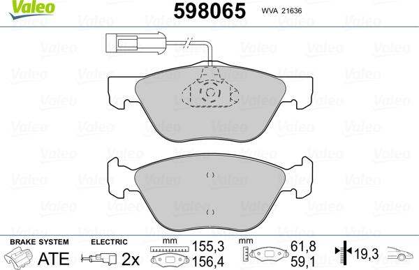 Valeo 598065 - Brake Pad Set, disc brake www.autospares.lv