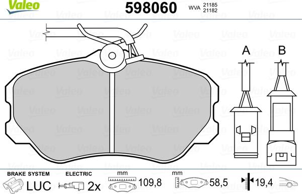 Valeo 598060 - Bremžu uzliku kompl., Disku bremzes autospares.lv