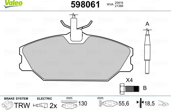 Valeo 598061 - Brake Pad Set, disc brake www.autospares.lv