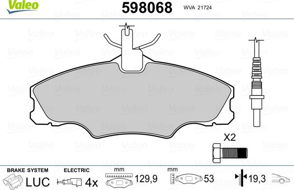 Valeo 598068 - Bremžu uzliku kompl., Disku bremzes www.autospares.lv