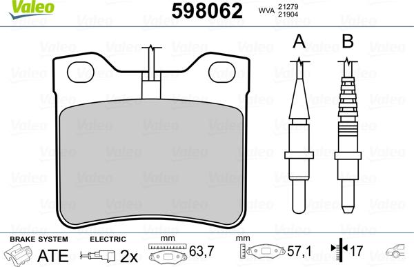 Valeo 598062 - Bremžu uzliku kompl., Disku bremzes www.autospares.lv