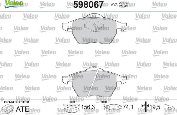 Valeo 598067 - Brake Pad Set, disc brake www.autospares.lv