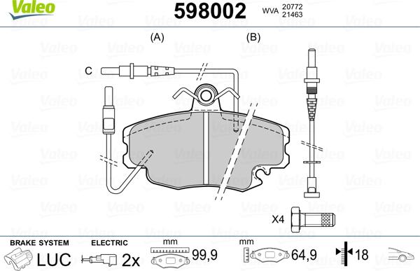 Valeo 598002 - Bremžu uzliku kompl., Disku bremzes www.autospares.lv