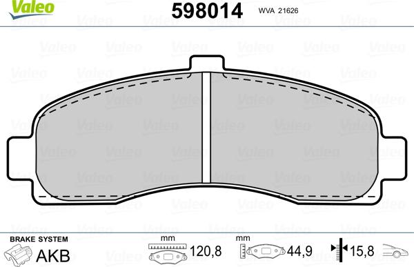 Valeo 598014 - Bremžu uzliku kompl., Disku bremzes www.autospares.lv