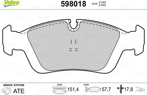 Valeo 598018 - Bremžu uzliku kompl., Disku bremzes www.autospares.lv