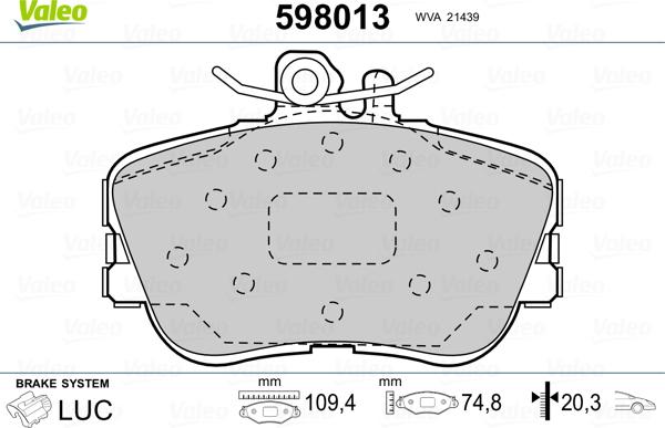 Valeo 598013 - Bremžu uzliku kompl., Disku bremzes www.autospares.lv