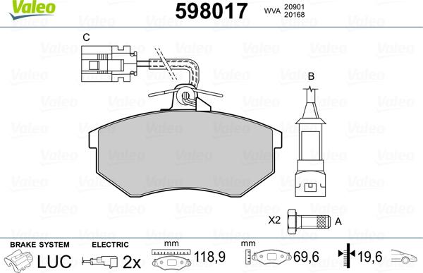 Valeo 598017 - Bremžu uzliku kompl., Disku bremzes www.autospares.lv