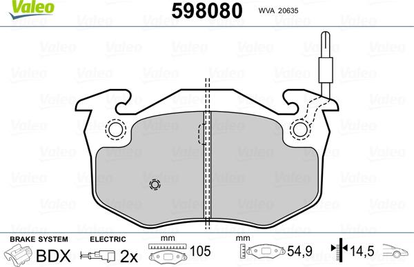 Valeo 598080 - Bremžu uzliku kompl., Disku bremzes www.autospares.lv