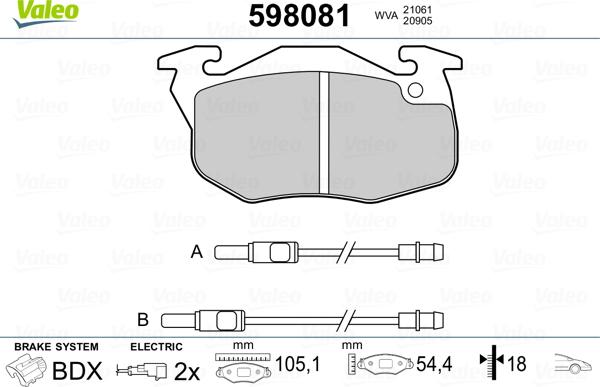 Valeo 598081 - Bremžu uzliku kompl., Disku bremzes www.autospares.lv