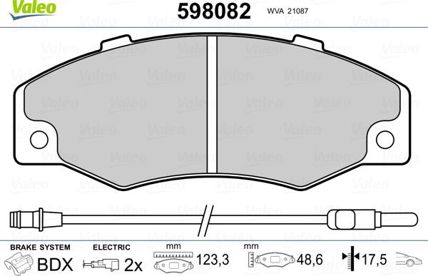 Valeo 598082 - Bremžu uzliku kompl., Disku bremzes www.autospares.lv