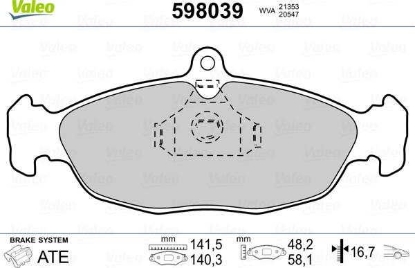 Valeo 598039 - Brake Pad Set, disc brake www.autospares.lv