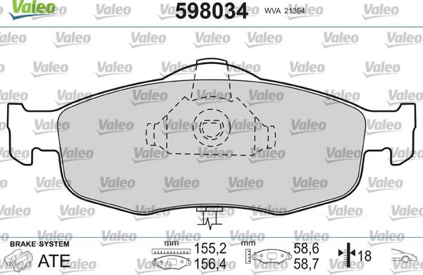 Valeo 598034 - Тормозные колодки, дисковые, комплект www.autospares.lv