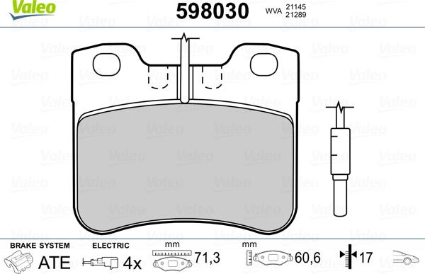 Valeo 598030 - Bremžu uzliku kompl., Disku bremzes www.autospares.lv