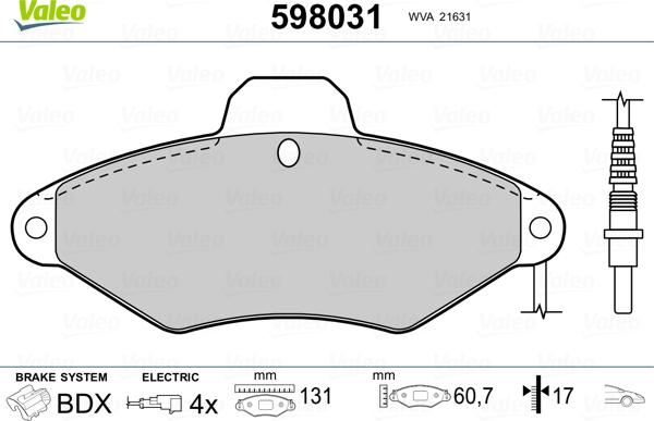 Valeo 598031 - Brake Pad Set, disc brake www.autospares.lv