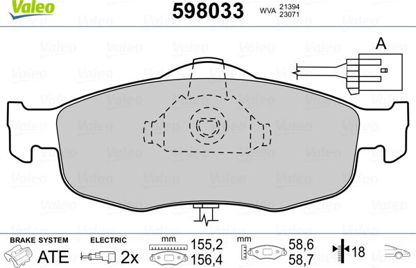 Valeo 598033 - Тормозные колодки, дисковые, комплект www.autospares.lv