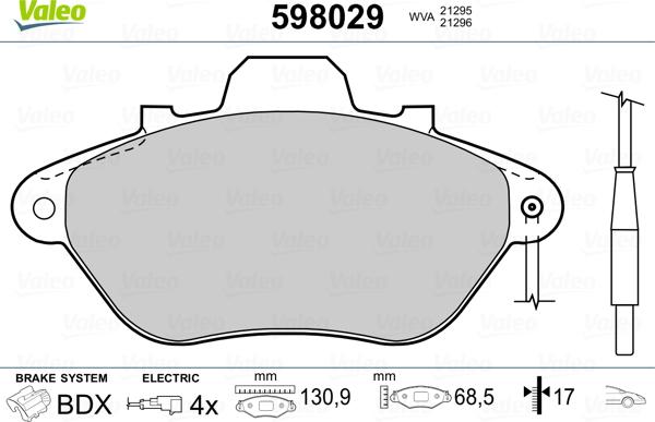 Valeo 598029 - Bremžu uzliku kompl., Disku bremzes www.autospares.lv