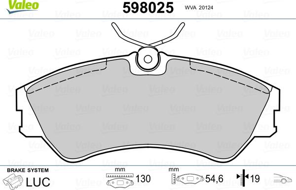 Valeo 598025 - Тормозные колодки, дисковые, комплект www.autospares.lv