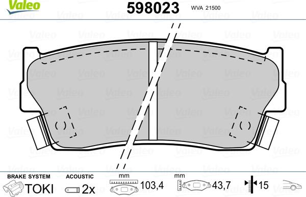 Valeo 598023 - Тормозные колодки, дисковые, комплект www.autospares.lv