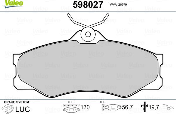 Valeo 598027 - Bremžu uzliku kompl., Disku bremzes www.autospares.lv