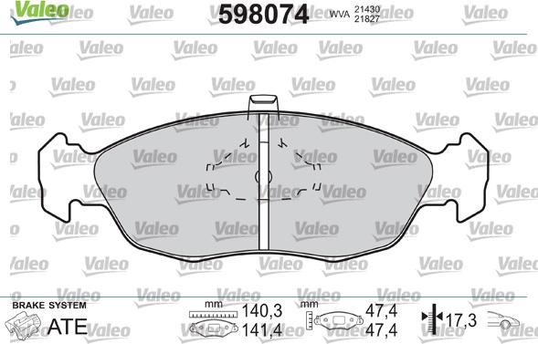 Valeo 598074 - Brake Pad Set, disc brake www.autospares.lv