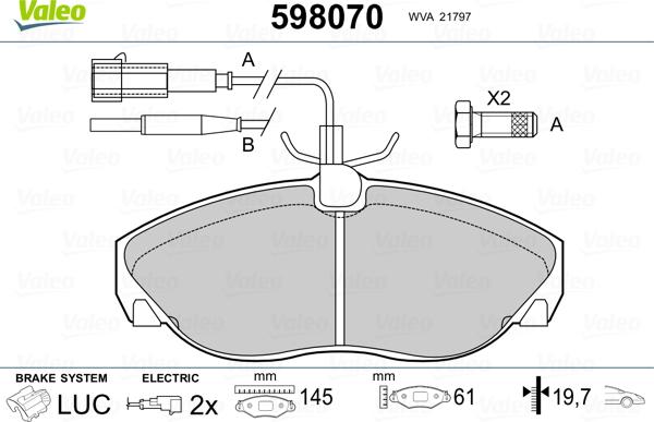 Valeo 598070 - Bremžu uzliku kompl., Disku bremzes www.autospares.lv